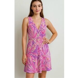 LILLY PULITZER Amina Pink Purple Floral Print Sleeveless Mini Swing Dress XS